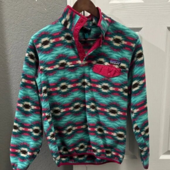 Patagonia synchilla women turquoise teal pink Aztec print size small - Picture 1 of 4